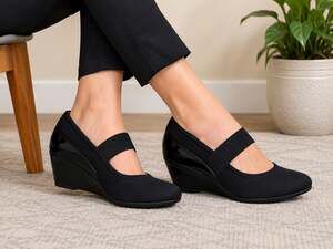 LifeStride Flex Black Mary Jane Wedge Shoes Women’s Size 8 Comfort Stretch Strap